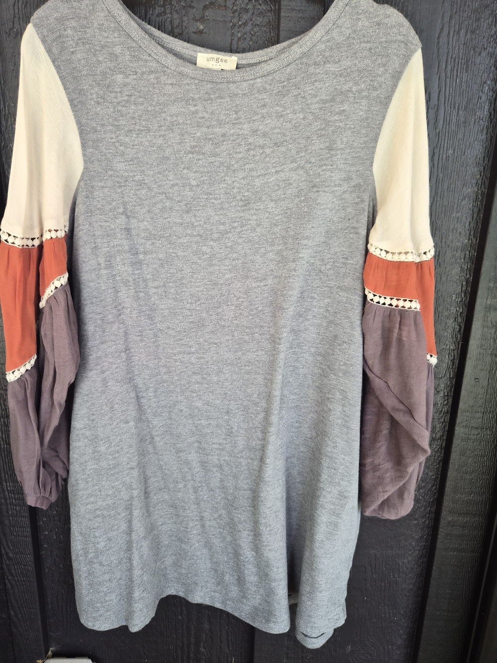 Umgee Grey Tunic/Dress with Colorblock Balloon Sleeves